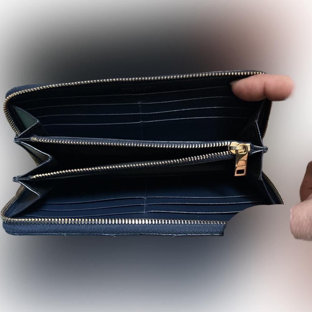 Saint Laurent Navy Blue Wallet with Gold YSL 🔥 - Picture 6 of 10